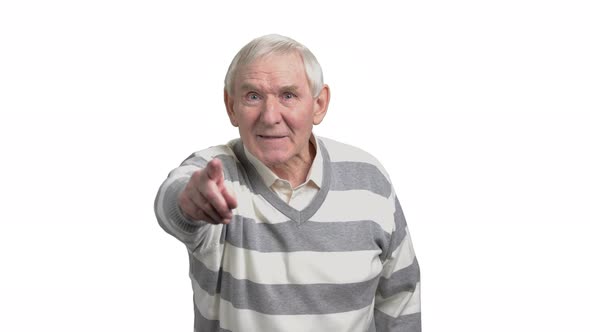 Displeased Emotional Pensioner, White Background.