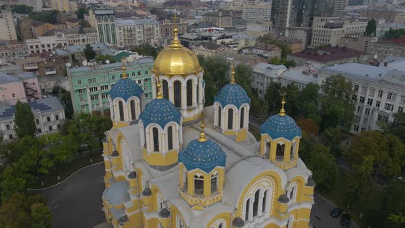 Landmark of Kyiv Saint Vladimir Cathedral with Blue and Gold Domes