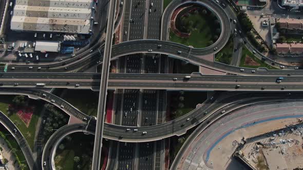 Top View on a Huge Intersection in the Middle of Dubai a Lot of Traffic