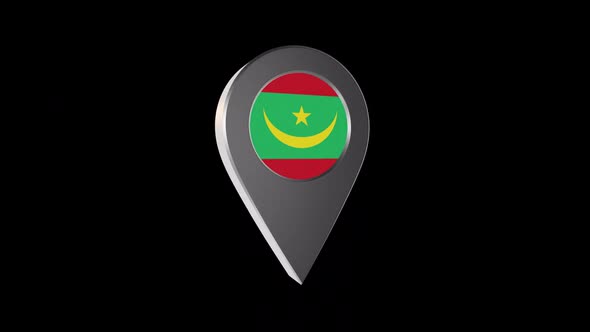 3d Animation Map Navigation Pointer With Mauritania Flag With Alpha Channel - 2K