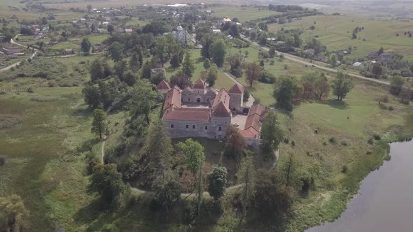 Aerial Famous Ukranian Ruined Svirzh Castle