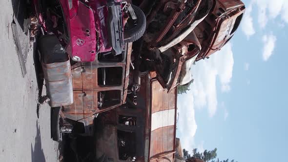 Vertical Video of Wardestroyed Cars in Ukraine