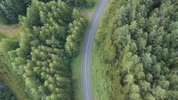 Top View Of Asphalt Road And Dense Trees In The Wicklow Mountains, Ireland - Stunning Landscape Scen
