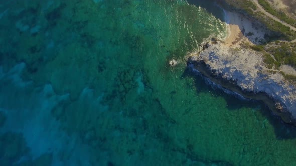 Aerial drone view of a deserted beach in the Bahamas, Caribbean 