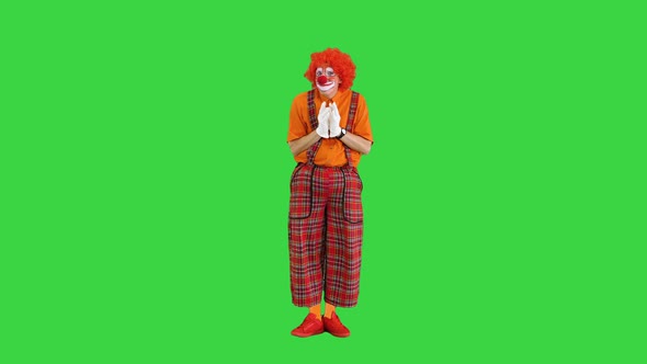 Cunning Clown Thinking Having Some Evil Thoughts on a Green Screen Chroma Key