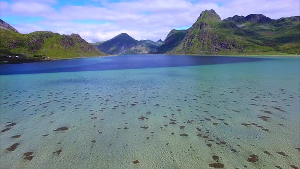 Scenic view of fjord on Lofoten in Norway