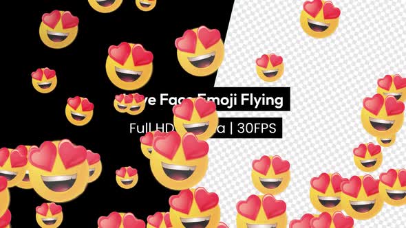 3D Love Heart Face Smile Emoji Flying with Alpha alt
