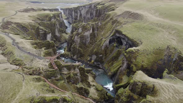 Flying above the Fjadrargljufur canyon in southeast Iceland