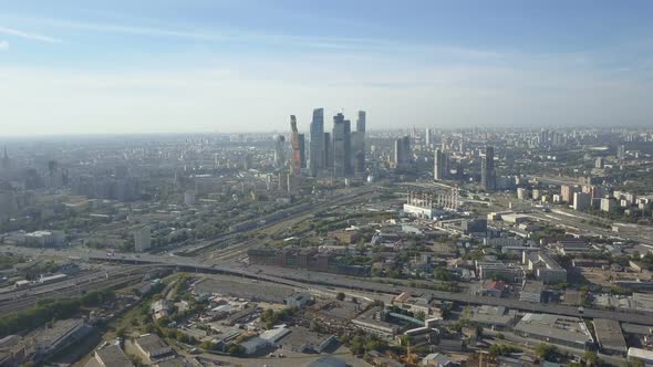 Moscow City Skyscrapers, Aerial View. Office Business Center of Moscow City. Towers of Moscow City