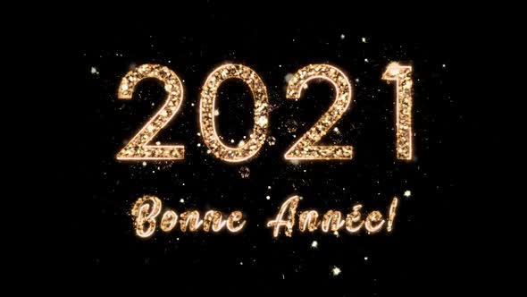 New Year Composition with Congratulations for 2021 and a Happy New Year in French. The Numbers Come