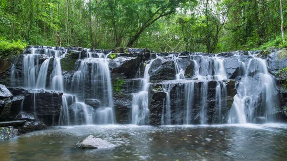 Waterfall in tropical rainforest in Namtok Samlan National Park, Saraburi, Thailand - Time Lapse