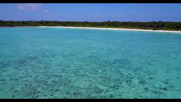 Aerial texture of idyllic island beach adventure by turquoise lagoon and bright sand background of a