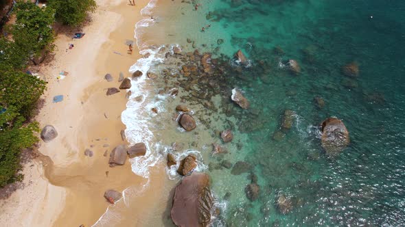 Aerial View of Phuket Island in Beautiful Blue Sea with Small Waves in Thailand During the Day