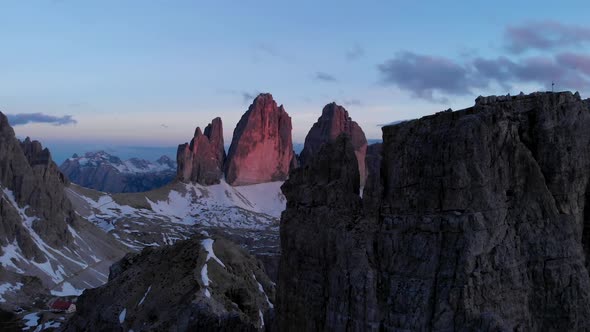 Aerial Flying Over Tre Cime di Lavaredo Mountain in Dolomites Alps Italy