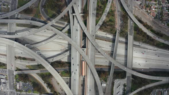 AERIAL: Spectacular Overhead Shot of Judge Pregerson Highway Showing Multiple Roads, Bridges