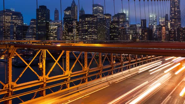 Brooklyn bridge car traffic light timelapse - New York - USA