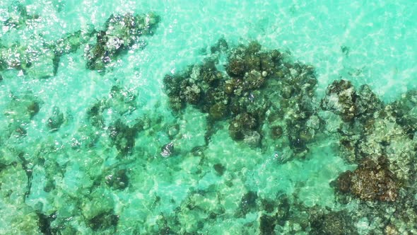 Natural birds eye abstract shot of a summer white paradise sand beach and blue ocean background