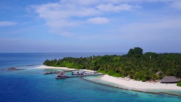 Drone scenery of coastline beach journey by water with sand background