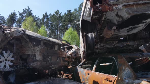 War in Ukraine a Dump of Shot and Burned Cars in the City of Irpen Near Kyiv