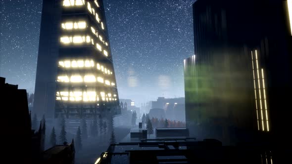 City Skyscrapes at Night with Milky Way Stars alt