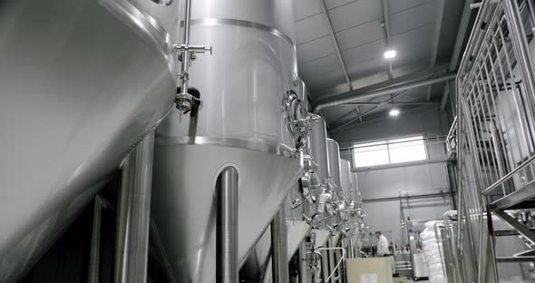 Huge Stainless Vats in a Brewery