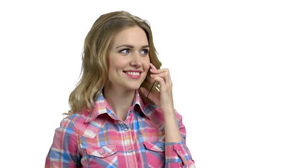 Girl Talking on Transparent Phone