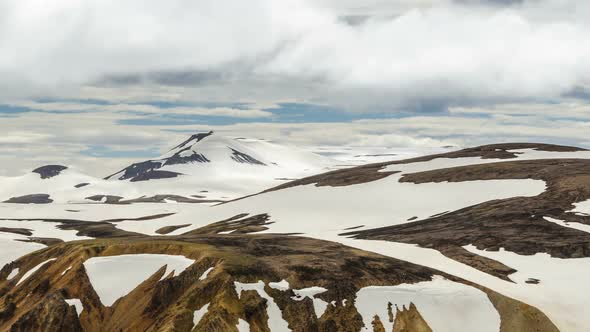 Clouds in Snowy Rainbow Mountains in Iceland in Landmannalaugar Nature