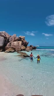 Young Couple on Vacation Seychelles Luxury Holiday La Digue Island Seychelles