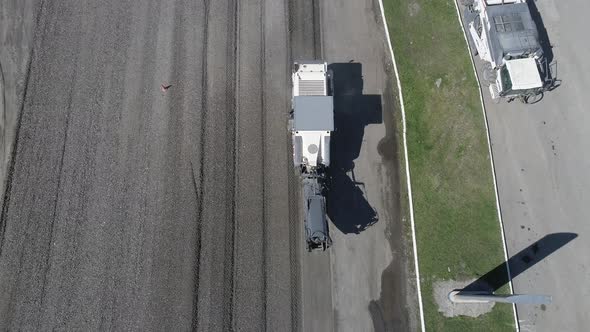 Aerial of a road construction machinery