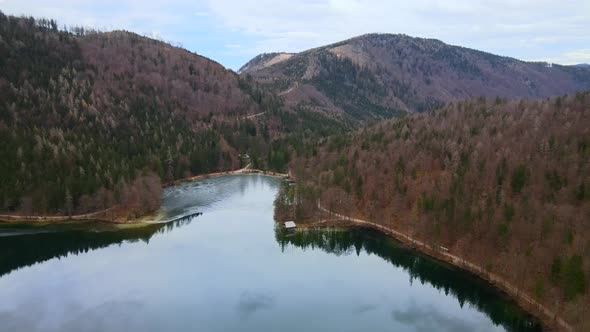 Beautiful Drone View on the Lake Langbathsee in Austria in Autumn