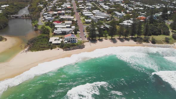 Aerial panoramic images of Dicky Beach, Caloundra, Australia