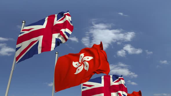 Row of Flags of Hong Kong and the United Kingdom