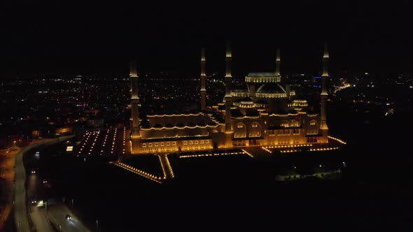 4K Night Aerial view of Camlica the biggest Mosque in Turkey Istanbul 5