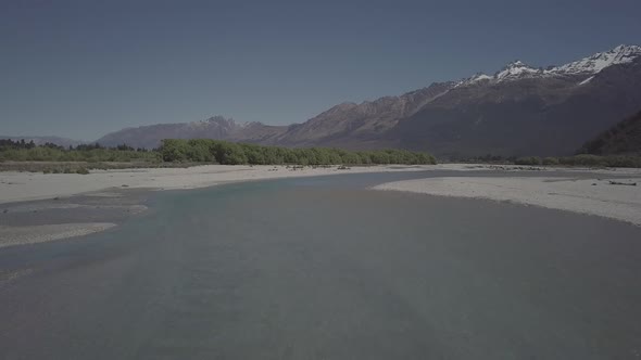 Flying along glacial river