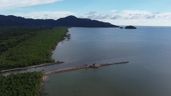 Aerial view Kuala Sungai Burung Pantai Malindo