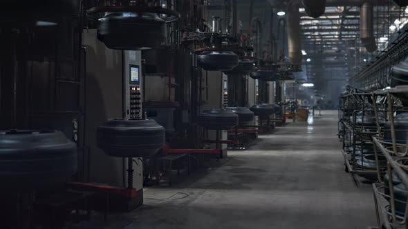 Tire Factory Storage with Modern Devices in Technological Factory Facility