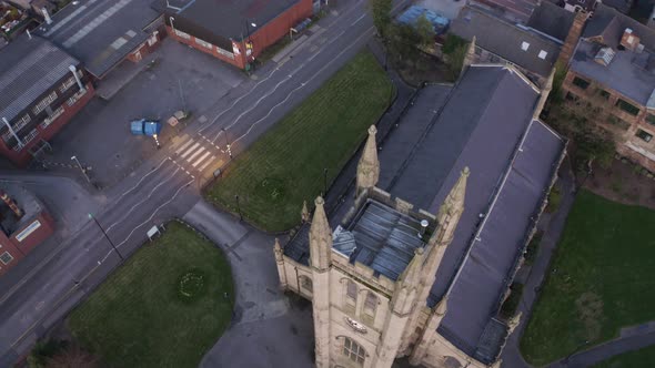Aerial view of St Jame's church in the midlands, Christian, Roman catholic religious orthodox buildi