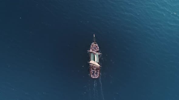 Scenic Seascape View of European Pirates Ship Cruising in Ocean  Travel Aerial