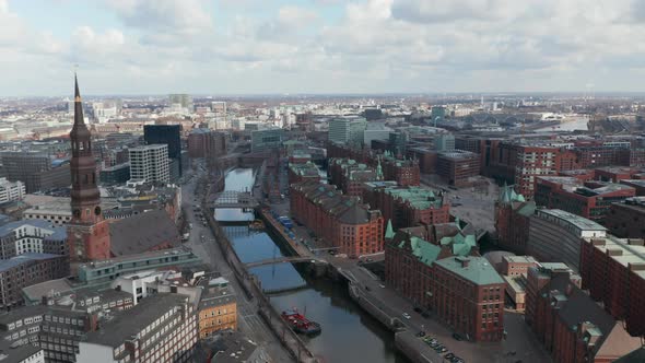 Aerial View of Residential Houses By the Canals of Elbe River in Hamburg City Center