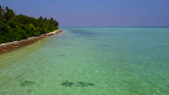 Drone scenery of tropical resort beach by lagoon with sand background