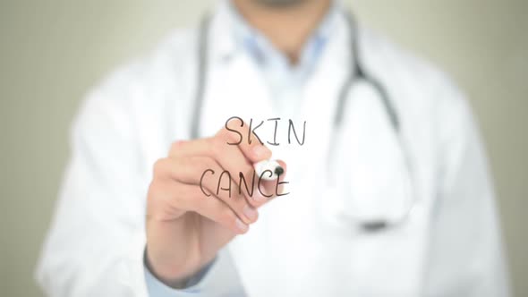 Skin Cancer, Doctor Writing on Transparent Screen