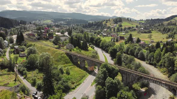 Historic Viaduct in Vorokhta Village in the Carpathian Mountains Ukraine