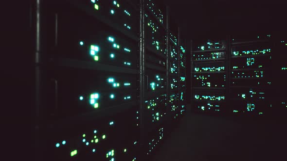 Clean Industrial Interior of a Data Server Room with Servers