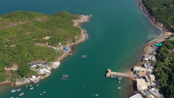 Drone fly over fishing village