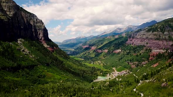 Aerial View of Drone Flying High in the Mountains Above Telluride, Colorado 