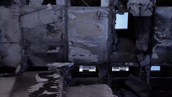 Vertical Video of Borodyanka Ukraine  House Destroyed By War