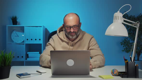 Business Man Having Video Call on Laptop in Slow Motion