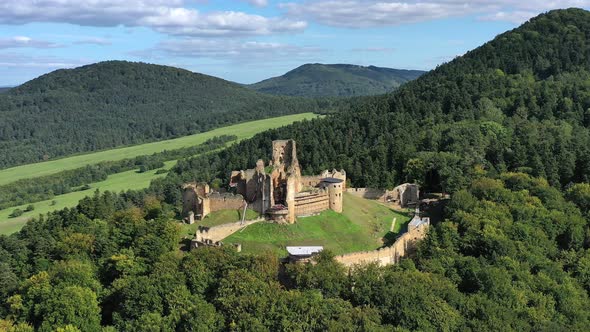 Aerial view of castle in Zborov village in Slovakia