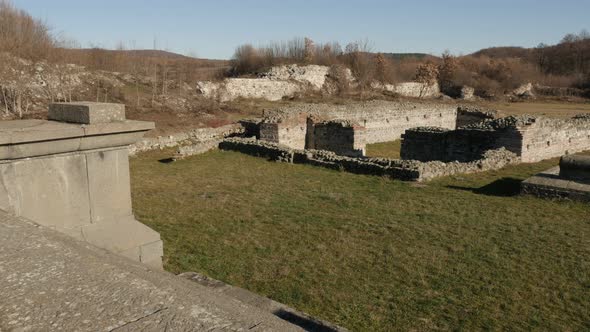 GAMZIGRAD, SERBIA - DECEMBER 25, 2017  Slow tilt on temple ruins of Felix Romuliana built by Roman E