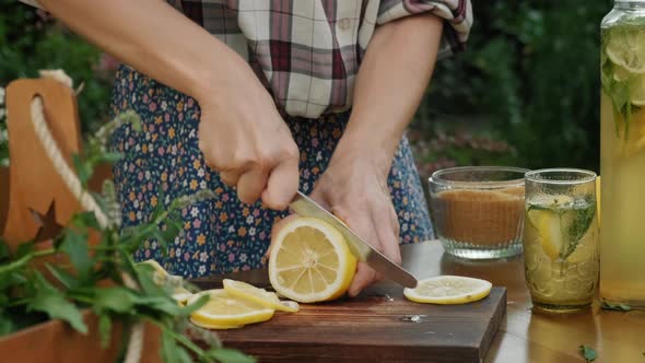 Female Hands Making Summer Homemade Lemonade